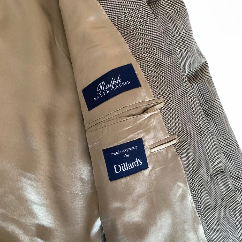 Ralph Lauren Mens‎ Glen Plaid Wool Suit 44R Brown Pink Check 2 Button Dillards